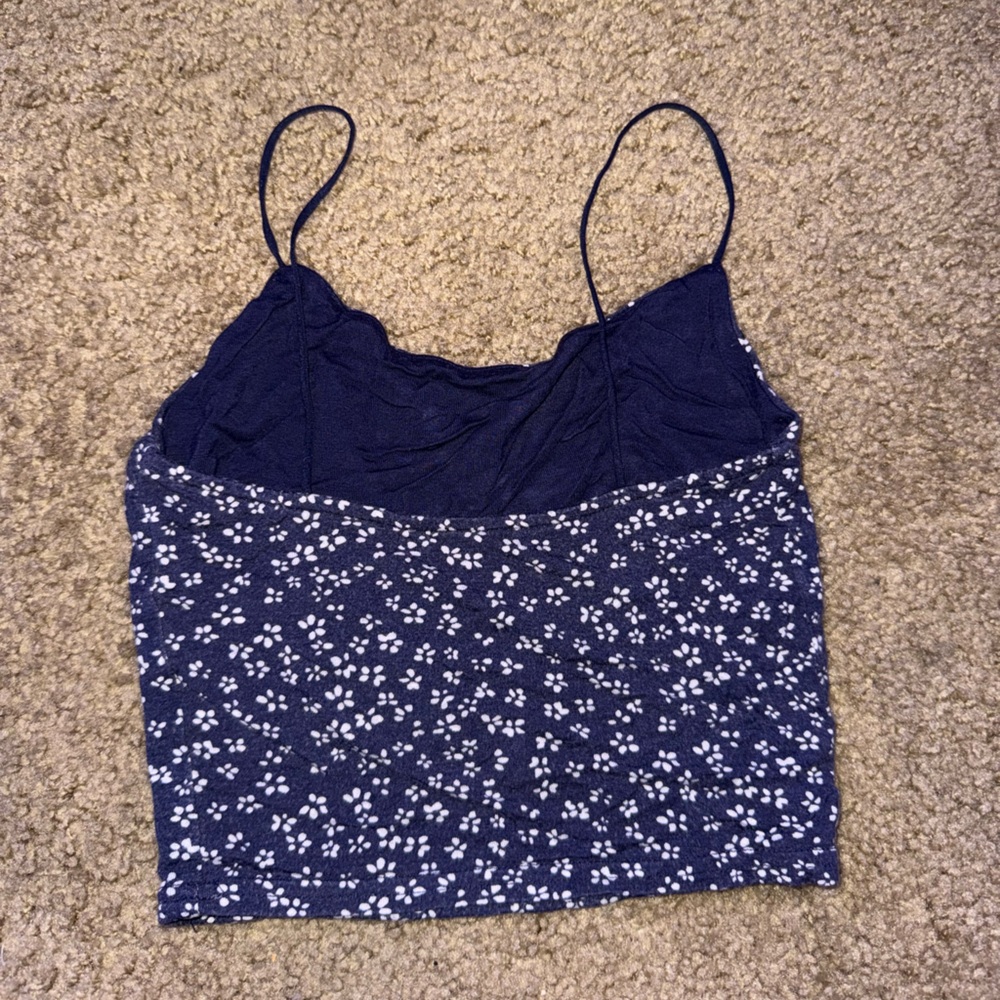 Blue and White Spaghetti Strap Crop Camisole